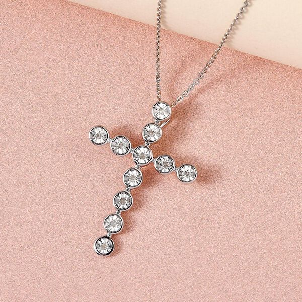 Wei&szlig;er Diamant Kreuz-Anh&auml;nger mit Kette, 925 Silber platiniert ca. 0.10 ct image number 3