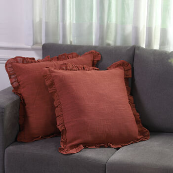 2er-Set unifarbener Kissenbezug mit R&uuml;schen, Gr&ouml;&szlig;e 50,8x50,8 cm, Rostbraun