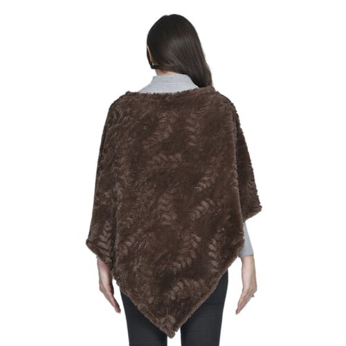 Damen Kunstfell Poncho, Blattmuster, Einheitsgröße Braun image number 1