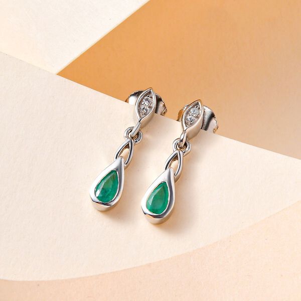 AA Kagem sambische Smaragd und Zirkon-Ohrh&auml;nger, 925 Silber platiniert, 0,45 ct. image number 2