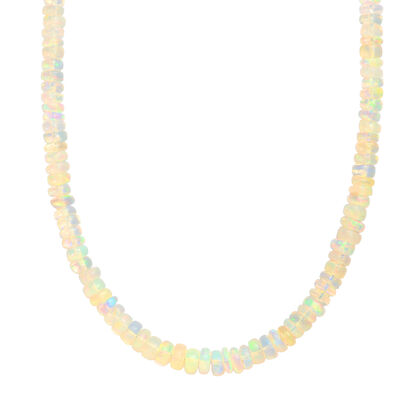D'Joy Nat&uuml;rlicher, &auml;thiopischer Welo Opal Halskette ca. 45 cm 925 Silber rhodiniert ca. 45.00 ct