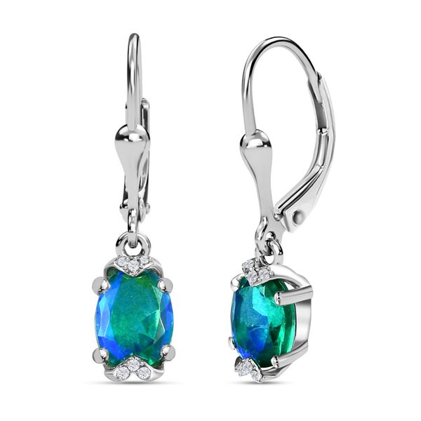 Pfau Triplette Quarz, weiße Zirkon Ohrringe, 925 Silber platiniert ca. 2.84 ct image number 4