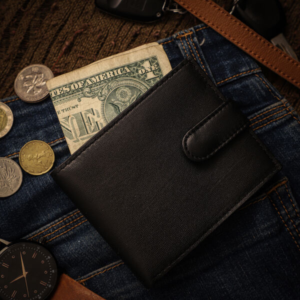 Herrengeldb&ouml;rse aus echtem Leder mit RFID Schutz, Schwarz image number 2