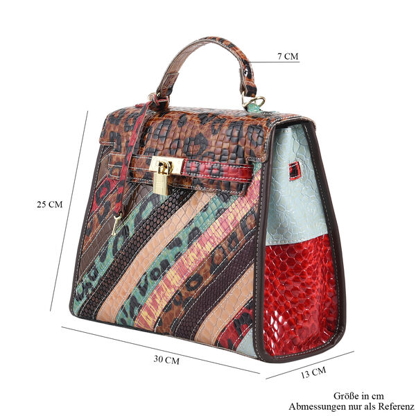 Chaos by Elsie: Patchwork Schultertasche aus 100% echtem Leder mit RFID Schutz, Lackleder image number 7