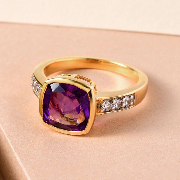 Natürlicher, marokkanischer Amethyst und weißer Zirkon-Ring, 925 Silber vergoldet  ca. 3,83 ct image number 2