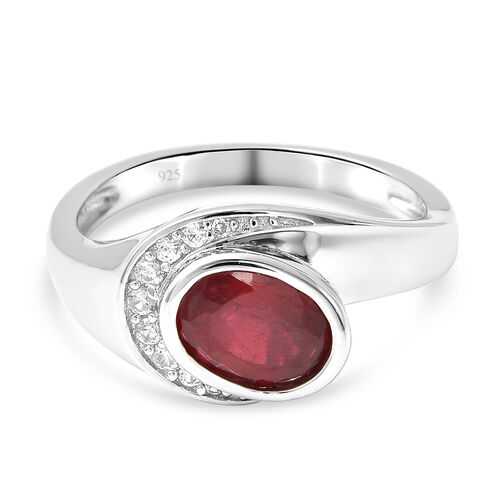 Afrikanischer Rubin (Fissure gefüllt) und Zirkon Ring 925 Silber rhodiniert image number 0