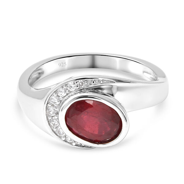 Afrikanischer Rubin (Fissure gefüllt) und Zirkon Ring 925 Silber rhodiniert image number 0