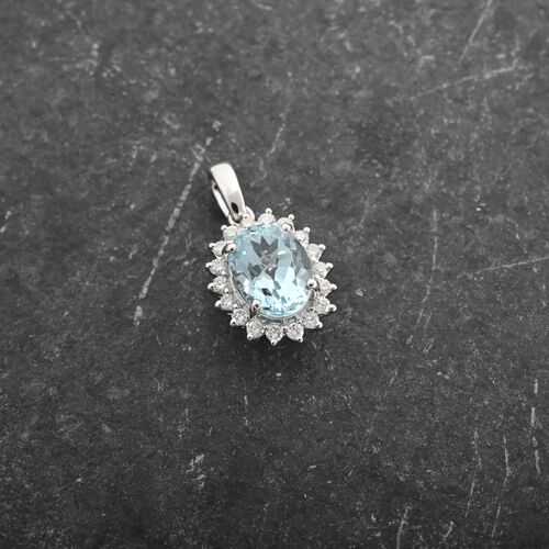 ILIANA zertifiziert und geprüft AAA Santamaria Aquamarin und Diamant Anhänger in 750 Weißgold - 1,4 ct. image number 1