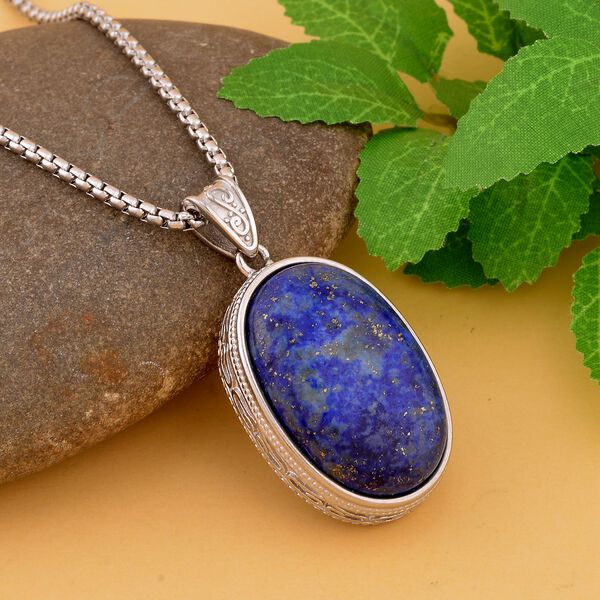 2er Set, Lapislazuli Anh&auml;nger mit Kette, Edelstahl, ca. 62.00 ct image number 2