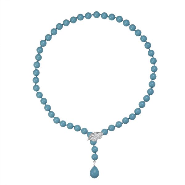 Sleeping Beauty t&uuml;rkisfarbene 10mm Muschelkernperle und wei&szlig;e Zirkonia 60cm Halskette image number 4