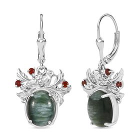 Viktorianische Blüte - Sibirischer Seraphinite, Rote Granat Ohrringe, 925 Silber platiniert ca. 5.43 ct