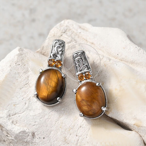 Tigerauge, Citrin Ohrringe 316L Edelstahl ca. 8.06 ct image number 1