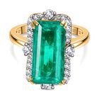 Smaragd-Quarz Triplette, Weißer Zirkon Ring 925 Silber 750 Gelbgold Vermeil (Größe 20.00) ca. 7,59 ct