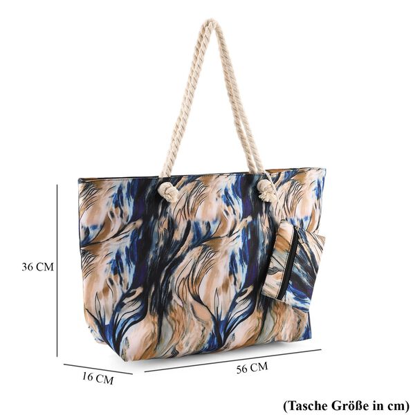 Leopardenmuster Shopper Set 2-teilig Gro&szlig;e Tragetasche 56 x 36 x 16 cm mit Rei&szlig;verschluss Etui 15 x 12 cm, Cremeblau image number 7