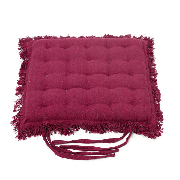 2er Set Stuhlpolster aus 100% Baumwolle mit Fransen und Bändern, 40x40x3 cm, rot image number 5