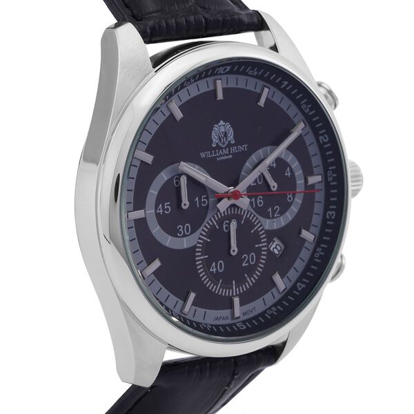 William Hunt - Echtleder-Armbanduhr im Hollywood-Glamour-Stil, 5ATM Wasserdicht, Japanisches Uhrwerk, schwarz image number 5