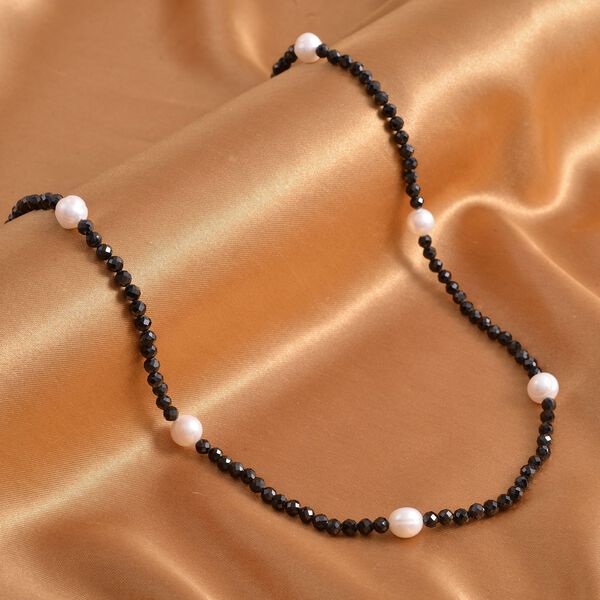 Weiße Süßwasser Perle und schwarze Spinell-Halskette, 60 cm - 63 ct. image number 2