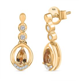 AA Natürlicher goldener Tansanit, Weißer Zirkon Ohrringe 925 Silber 750 Gelb Vergoldet ca. 0.74 ct