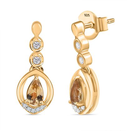 AA Nat&uuml;rlicher goldener Tansanit, Wei&szlig;er Zirkon Ohrringe 925 Silber 750 Gelb Vergoldet ca. 0.74 ct