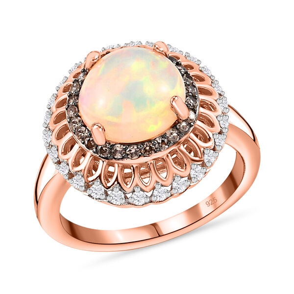 Nat&uuml;rlicher &Auml;thiopischer Opal und Brauner Zirkon Ring 925 Silber ros&eacute;vergoldet  ca. 2,17 ct image number 6