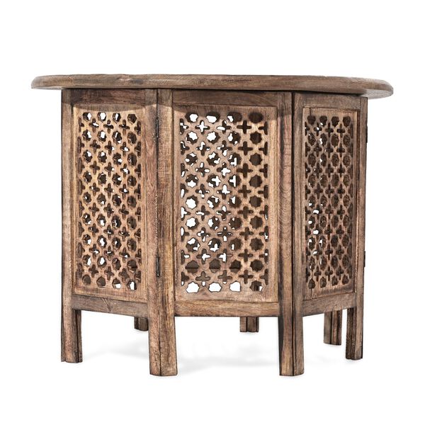 NAKKASHI Tisch Mangoholz handgeschnitzt sechseckig 68 x 68 x 49 cm Burnt-Finish image number 3