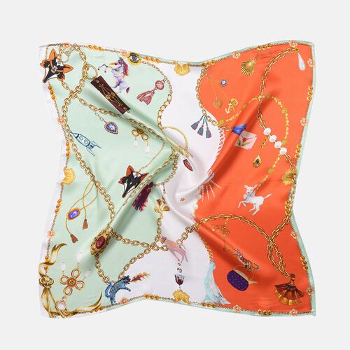 LA MAREY - 100 % natürlicher Maulbeerseiden Foulard, Orange und Blau image number 1