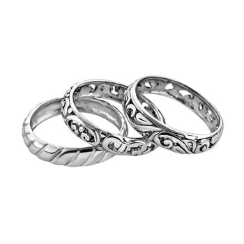 Royal Bali Kollektion - 3er-Set Ring 925 Silber (Gr&ouml;&szlig;e 16.00) ca. 7,35g