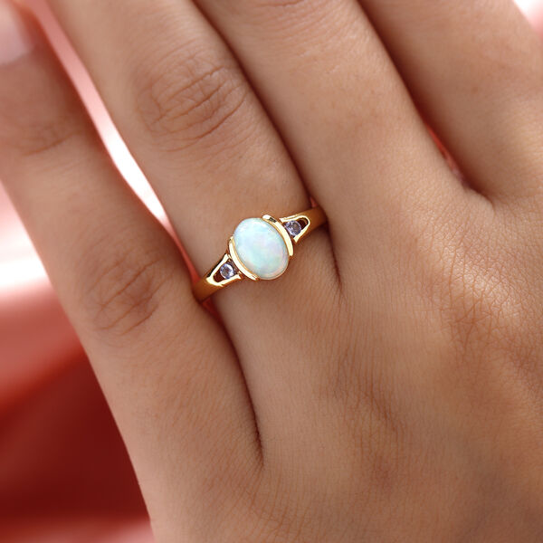 Nat&uuml;rlicher, &auml;thiopischer Opal und Tansanit-Ring, 925 Silber vergoldet  ca. 1,05 ct image number 3