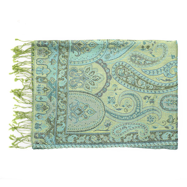 Premium Kollektion - gewebter Schal, 100% Natur Seide, Jamawar Design, 68x190 cm, Gr&uuml;n image number 5