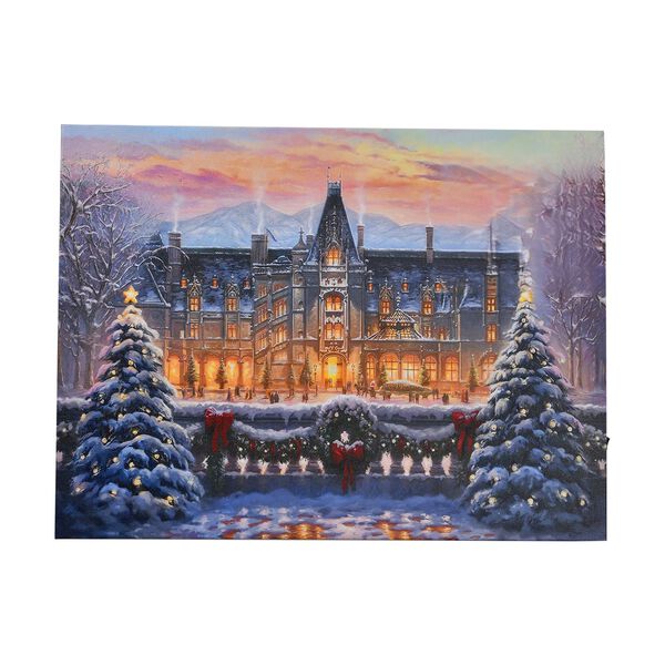 Winterliches Schloss im Lichterglanz - Leinwandbild mit LED-Beleuchtung,  30x40x1,8 cm