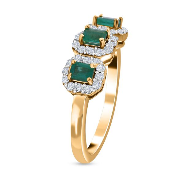 AAA Kagem Sambischer Smaragd, Wei&szlig;er Zirkon Ring, 925 Silber Gelbgold Vermeil (Gr&ouml;&szlig;e 21.00) ca. 1.11 ct image number 2