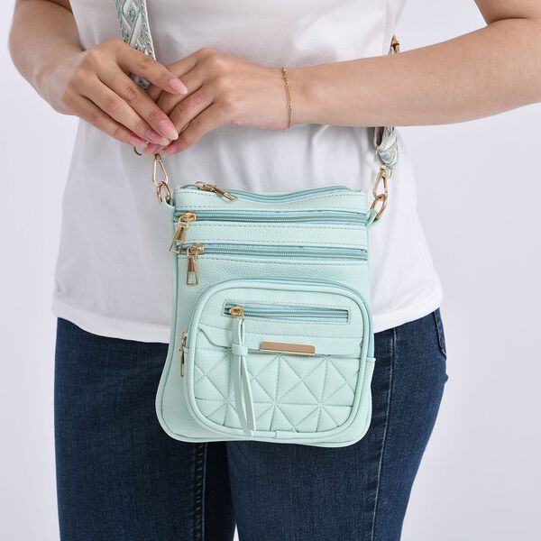 Maxikleid aus Viskose-Crepe mit Lurex Ombre-Schal mit Quasten aus Poly-Seide-Modal und Crossbody Tasche Mintgrün image number 15