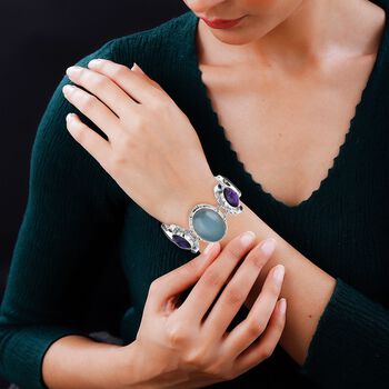 Royal Bali Sajan Silber -Blauer Calcit, Afrikanischer Amethyst Armband ca. 18.5 cm 925 Silber