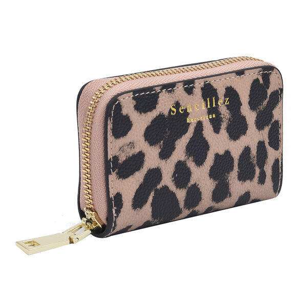 SENCILLEZ Geldb&ouml;rse aus 100% echtem Leder und RFID Schutz, Leopardenmuster, Gr&ouml;&szlig;e 12x2x8 cm, Schwarz und Khaki image number 2
