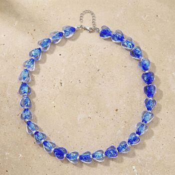 Blaues Murano-Stil Glas Halskette ca. 53.25 cm 316L Edelstahl