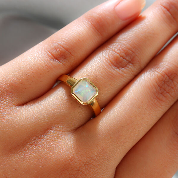 Natürlicher, äthiopischer Opal Solitär-Ring, 925 Silber Gelbgold Vermeil  ca. 0,94 ct image number 3