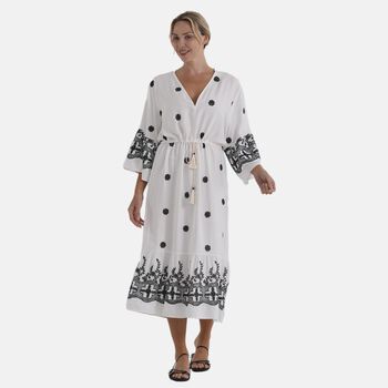 LA MAREY Kleid, V-Ausschnitt, Elastikbund, 125cm, Wei&szlig;-Schwarz