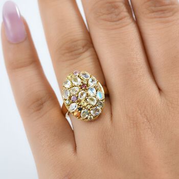 D joy AAA Premium Malagasy Mondstein Galaxy Ring, 925 Silber 750 Gelbgold Vermeil (Gr&ouml;&szlig;e 16.00) ca. 2.49 ct