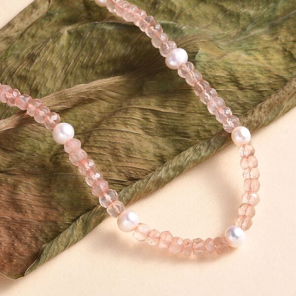 Rosenquarz, Perle Halskette ca. 50 cm Messing platiniert image number 2