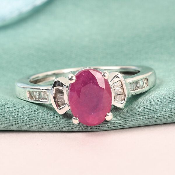 Afrikanischer Rubin und Diamant Solit&auml;r Ring 925 Silber Platin-&Uuml;berzug image number 2