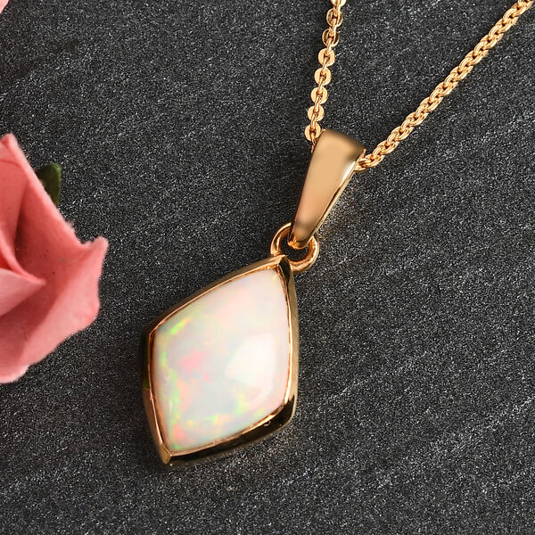 Natürlicher, äthiopischer Opal Solitär-Anhänger mit Kette in Silber image number 2