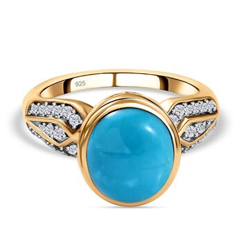 Amerikanischer, nat&uuml;rlicher Sleeping Beauty T&uuml;rkis und Zirkon-Ring - 3,62 ct.