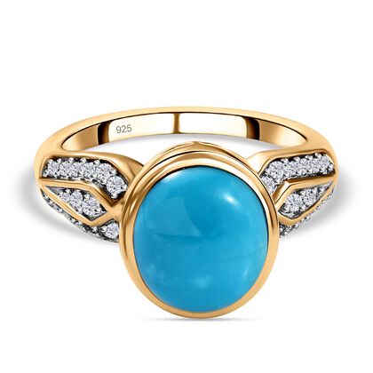 Amerikanischer nat&uuml;rlicher Sleeping Beauty T&uuml;rkis, wei&szlig;er Zirkon Ring, 925 Silber Gelbgold Vermeil, (Gr&ouml;&szlig;e 21.00) ca. 3.62 ct