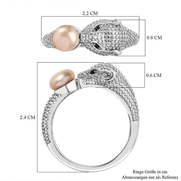 Rosa Süßwasser Perle und schwarzer Spinell Ring image number 7