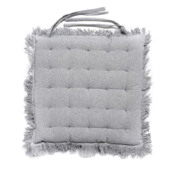 2er Set Stuhlpolster aus 100% Baumwolle mit Fransen und B&auml;ndern, 40x40x3 cm, Grau, 2 tlg. image number 3