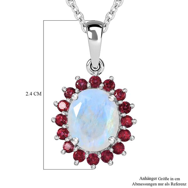AA Regenbogen Mondstein und Signity leuchtend roter Topas-Anh&auml;nger mit 50cm Kette - 3,21 ct. image number 7