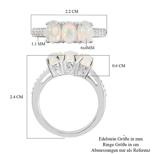 Nat&uuml;rlicher &Auml;thiopischer Opal und Zirkon 3 Stein Ring 925 Silber Platin-&Uuml;berzug image number 7