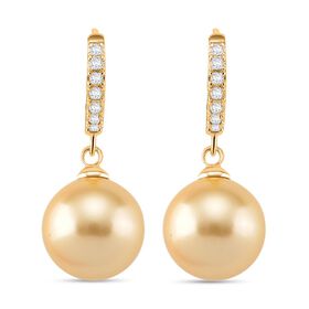 Goldene Muschelkernperle, Weißer Zirkonia Ohrringe Messing Standard 20.50 ct