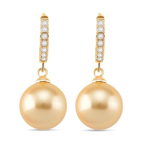 Goldene Muschelkernperle, Weißer Zirkonia Ohrringe Messing Standard 20.50 ct image number 0