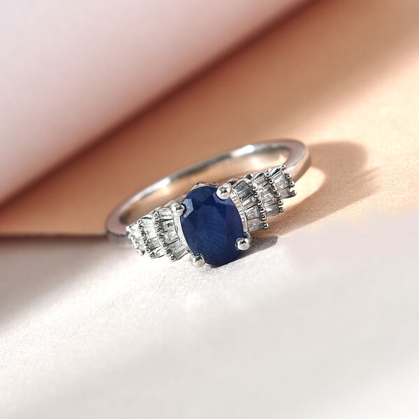 Masoala Saphir und Diamant Ring, 925 Silber platiniert, ca. 1,35 ct. image number 2